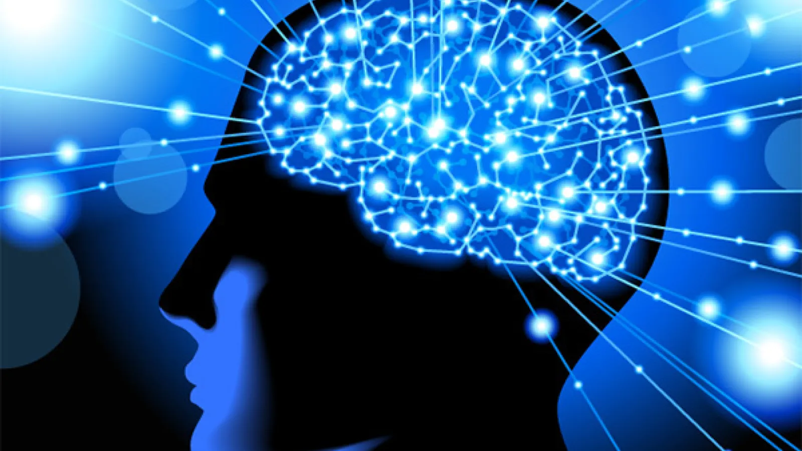 Brain with glowing synapses