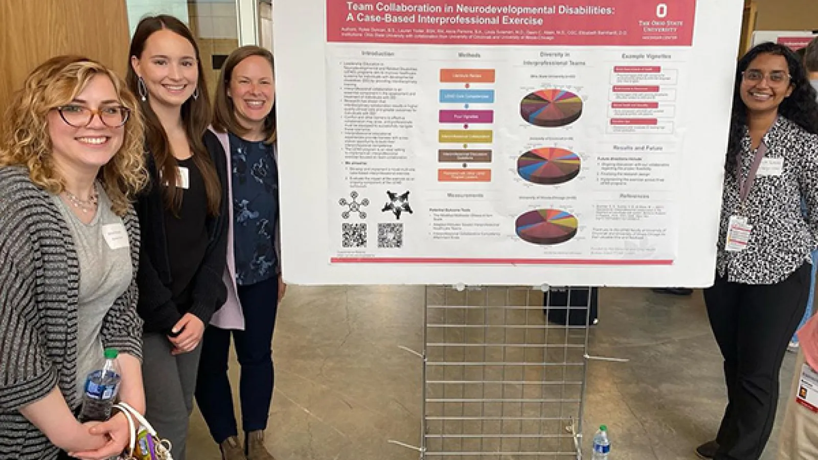 Alicia Parsons and students posing around large research poster