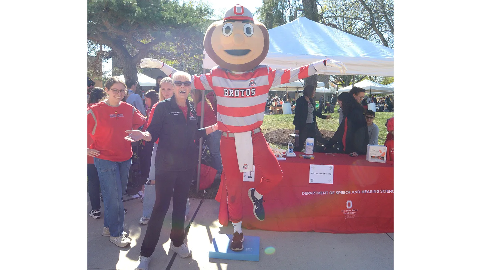 Brutus stands on one foot to test balance