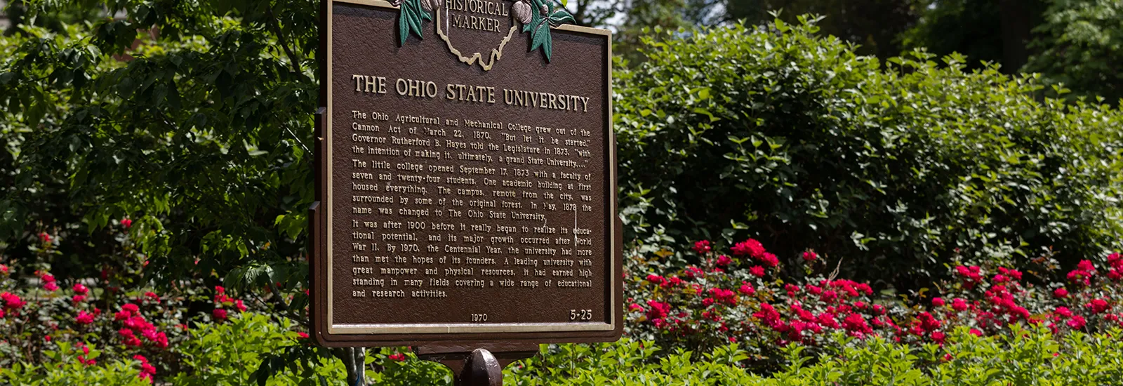 Historical Ohio State Sign with spring flowers